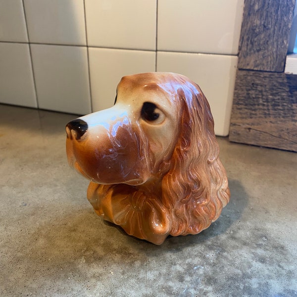 Vintage Royal Copley Cocker Spaniel Wall Pocket Planter Vase