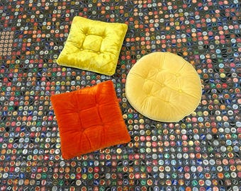 Mid Century Velvet Tufted Cushions- Orange or Mustard Yellow