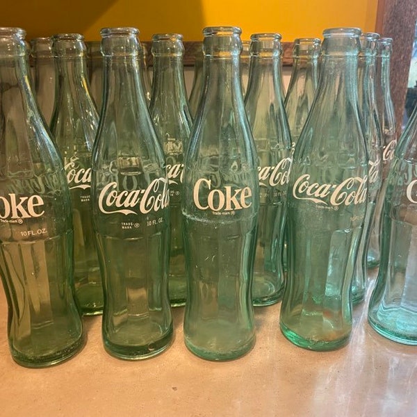 Vintage 10 oz Coca-Cola Coke Bottles- Green Glass 1960s and 1970s