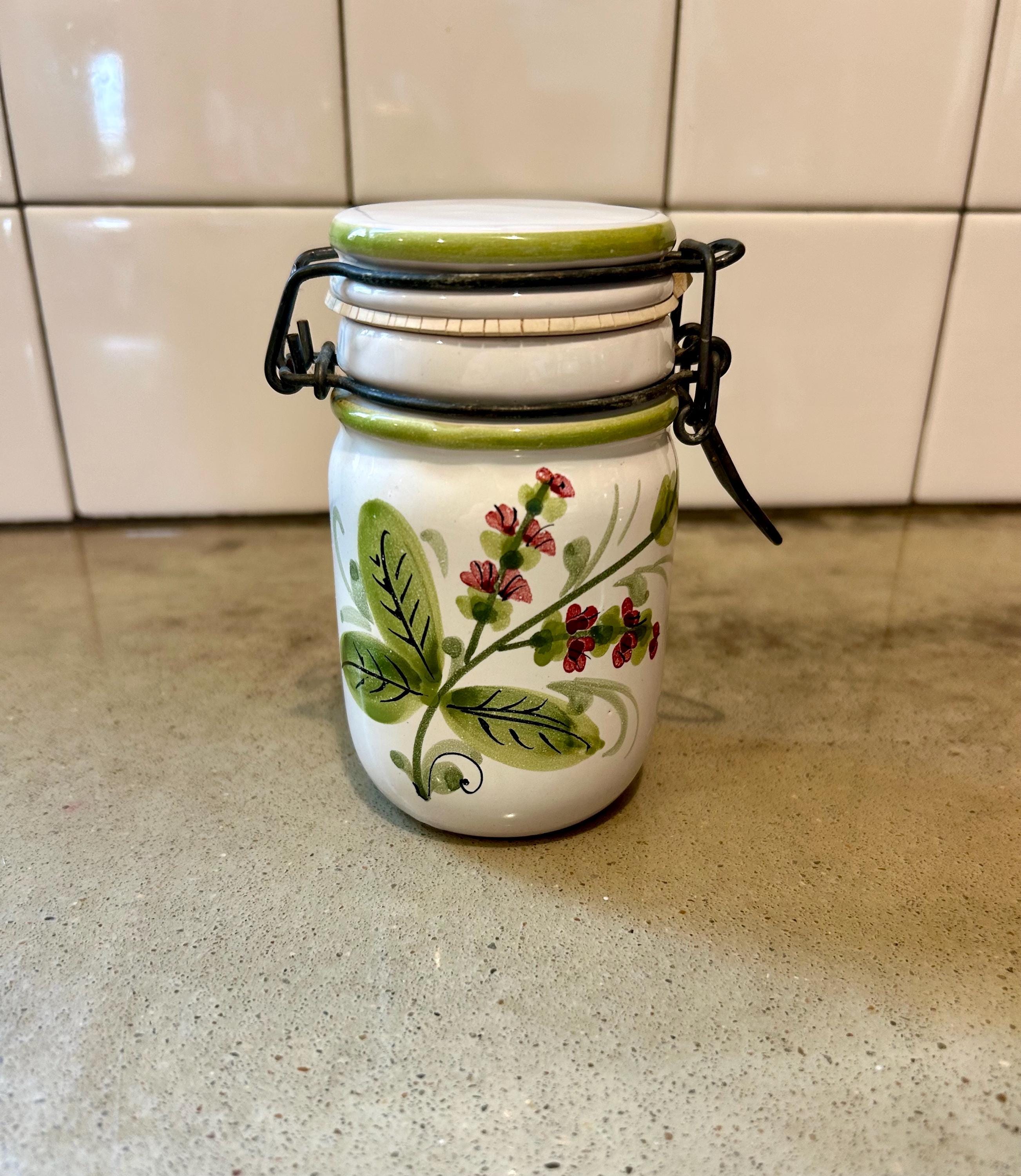 Vintage Lime Green Ceramic Canister - Etsy