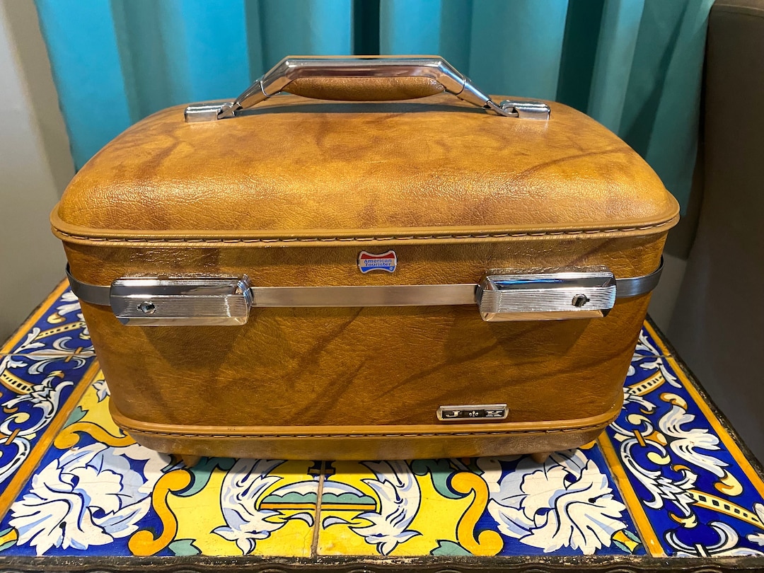 Gold Vintage Makeup Suitcase Vintage Tan Brown American