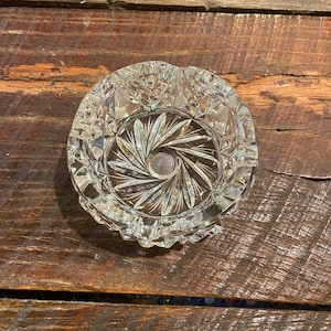 Vintage 1960s Leaded Crystal Cigar Ashtray- Heavy Crystal Ashtray- 5&quot;