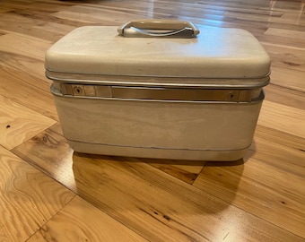 Vintage Marbled Beige Samsonite Train Case- Cosmetic Case Craft Storage Travel Case Hard Shell Carry On Luggage