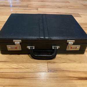 Vintage Faux Leather Black Briefcase Attaché Document Case with Combination Locks- Unused