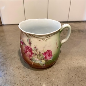 Antique Floral Mustache Cup Mug- German Porcelain