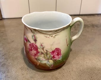 Antique Floral Mustache Cup Mug- German Porcelain
