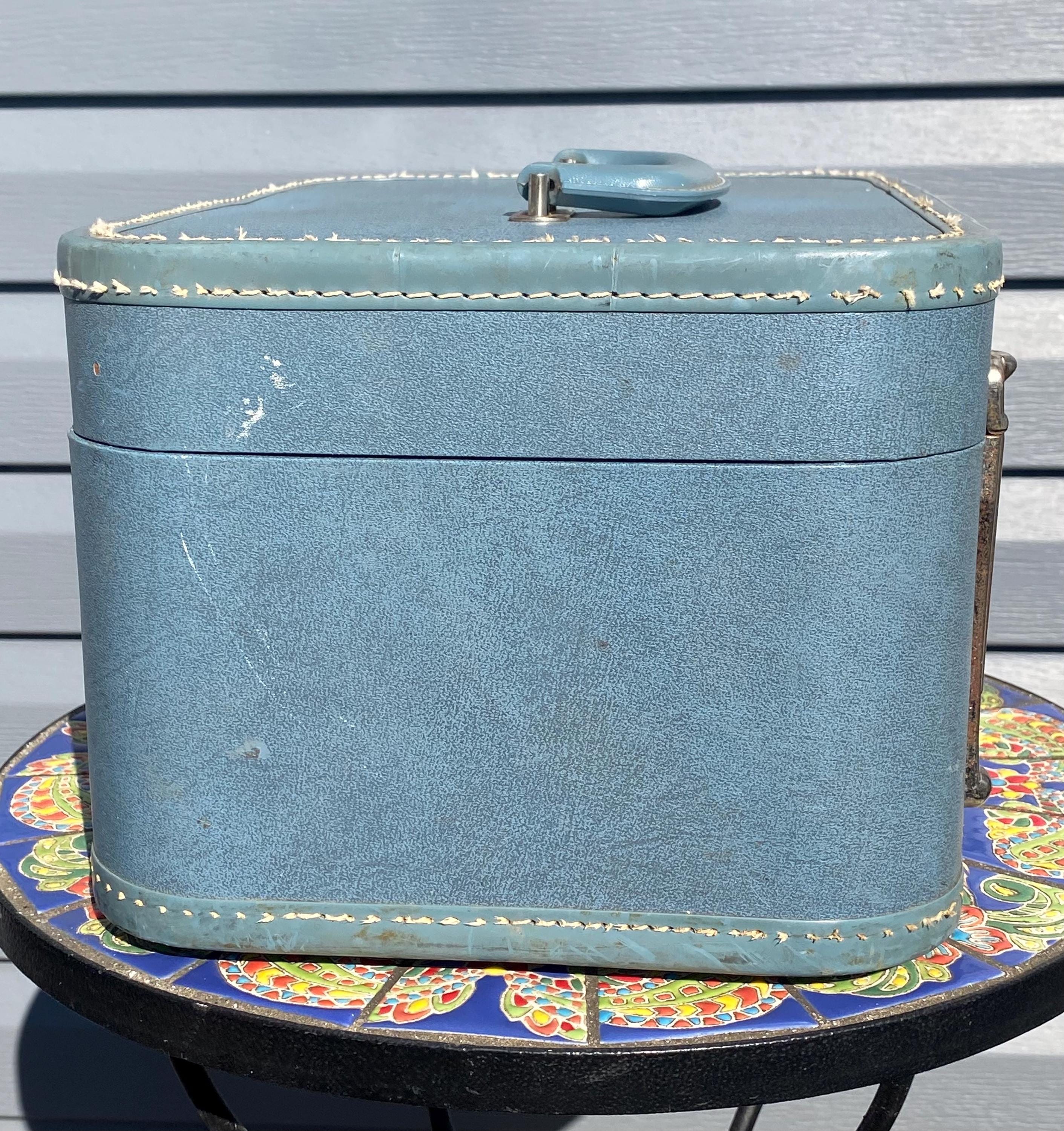 Mid-century Blue Monarch Train Case- Vintage Hard Shell