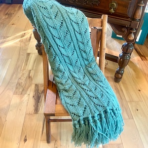Vintage Handmade Green Fringed Afghan Crochet Accent Throw Blanket 74 x 34 Inches