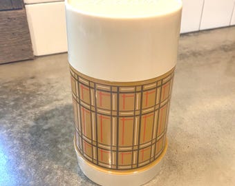 Vintage Aladdin 'Best Buy' Wide Mouth Pint Vacuum Thermos- Tan, Brown, Red, Beige Plaid Soup or Drink Thermos