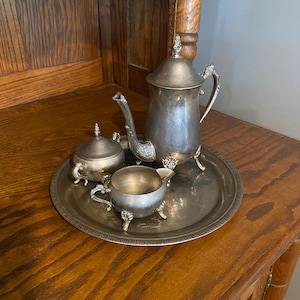 Vintage International Silver Company Silver Plate Ornate Coffee Tea Service Set with Serving Platter- 5 Piece Set