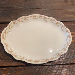 Antique Homer Laughlin Hudson Oval Scalloped Serving Platter- 15"- Rose Design Porcelain Platter