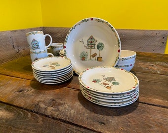Vintage Thomson Pottery Birdhouse Replacement Dinnerware- Dinner Plates Salad Plates Bread or Dessert Plates Soup Bowls Mugs