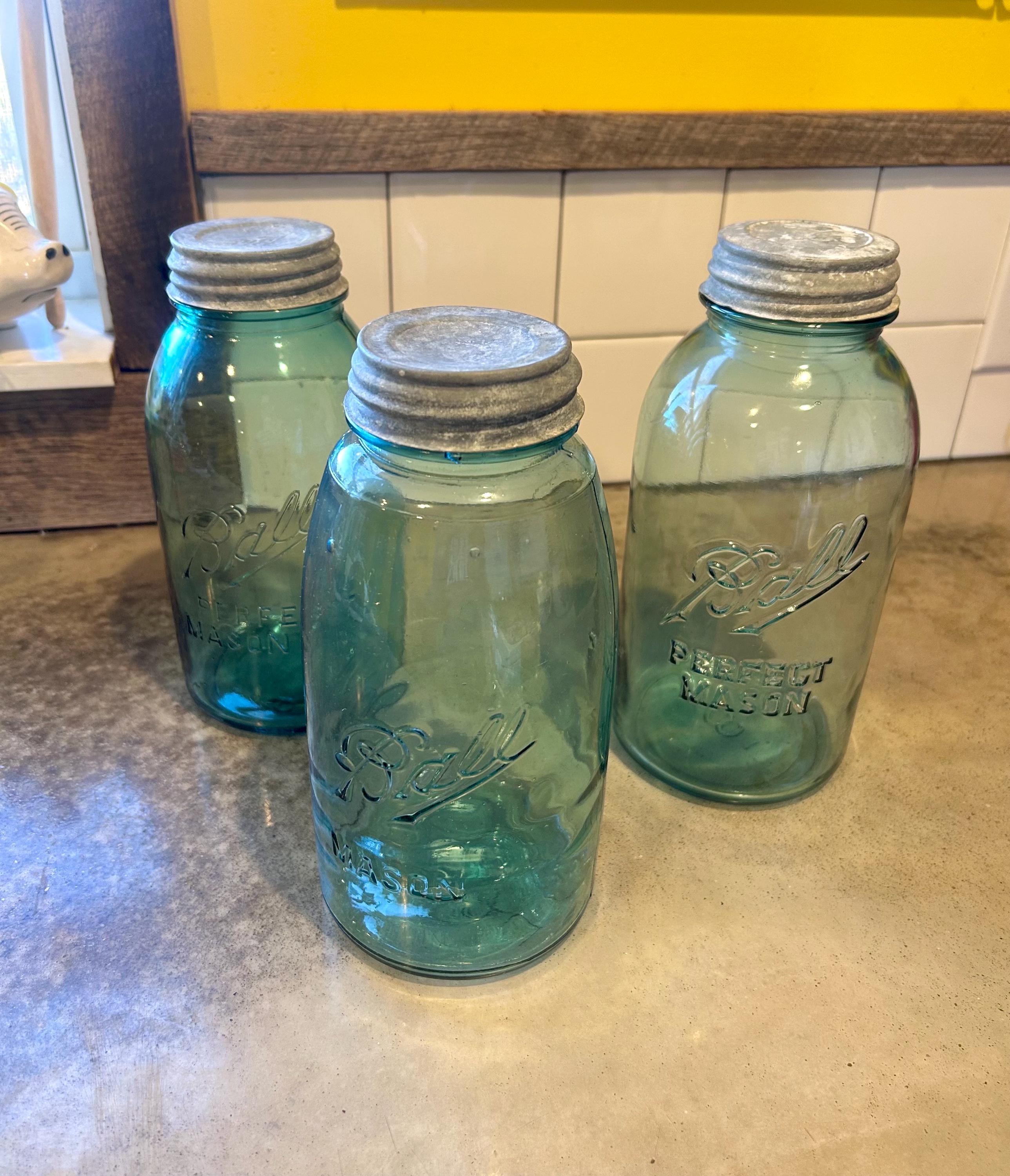 Antique 1910-1923 Large Half Gallon Blue Glass Ball Mason Canning 