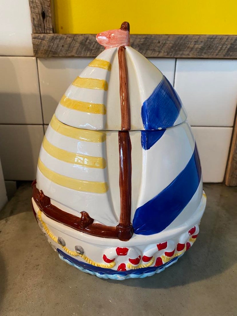 Vintage Ceramic Sailboat Cookie Jar - Etsy