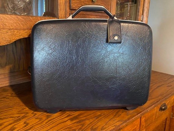 Vintage Navy Blue Samsonite Hard Shell Suitcase- … - image 1