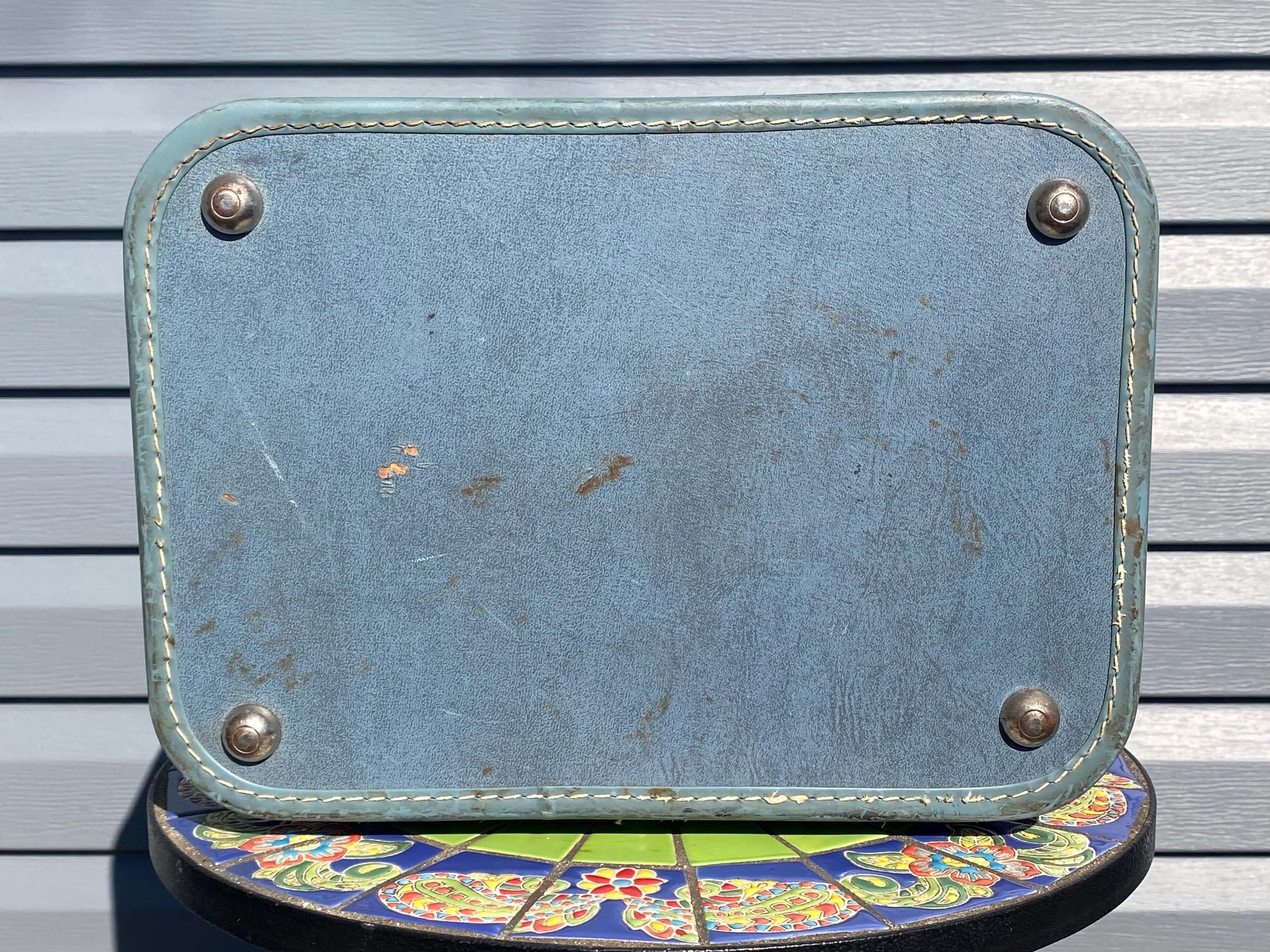 Mid-century Blue Monarch Train Case- Vintage Hard Shell