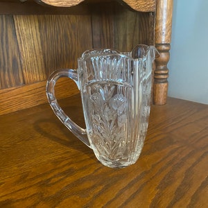 Vintage Crystal Clear Industries Darlington Pressed Glass Frosted Flower Pitcher 48 oz. Lead Glass Pitcher