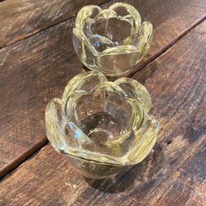 Pair of Vintage Heavy Glass Lotus Votive Candle Holders- 2 3/4 x 3 1/2&quot;