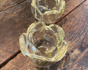 Pair of Vintage Heavy Glass Lotus Votive Candle Holders- 2 3/4 x 3 1/2&quot;