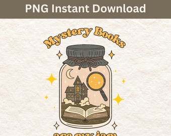 Download immediato di Mystery Book Jam PNG - Thriller e mistero libresco PNG per stampa a sublimazione DTF su magliette e bicchieri