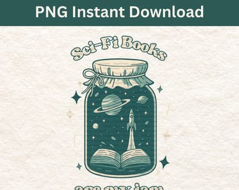 Sci-fi Jam PNG Instant Download - leesgrage sciencefiction boekenliefhebber PNG voor sublimatie DTF-afdrukken op T-shirts en bekers