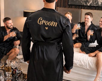 Custom Groom Robe, Groomsmen Robes, Personalized Men Satin Robes,  Bachelor Party Robes, Groomsmen Gifts, Wedding Morning Robes for Men