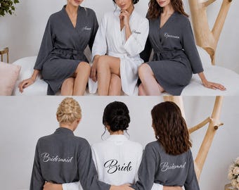 Personalized robes for bridesmaids, Getting ready robes, Waffled Spa robes, Bridesmaid Waffled Robes, Bachelorette robes -alfr-waffled