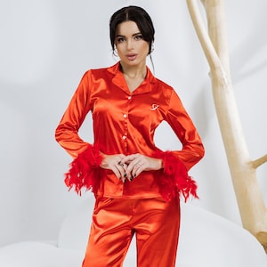 Christmas Pajamas With Feathers, Customized Xmas Satin Pyjamas - Etsy