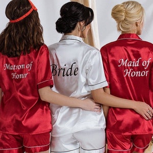 Set of 13 Custom Bridal Sleepover Party Pajamas, Satin Personalized Pajamas, Bachelorette Party Pjs, Birthday party Customized Pajamas - S+S