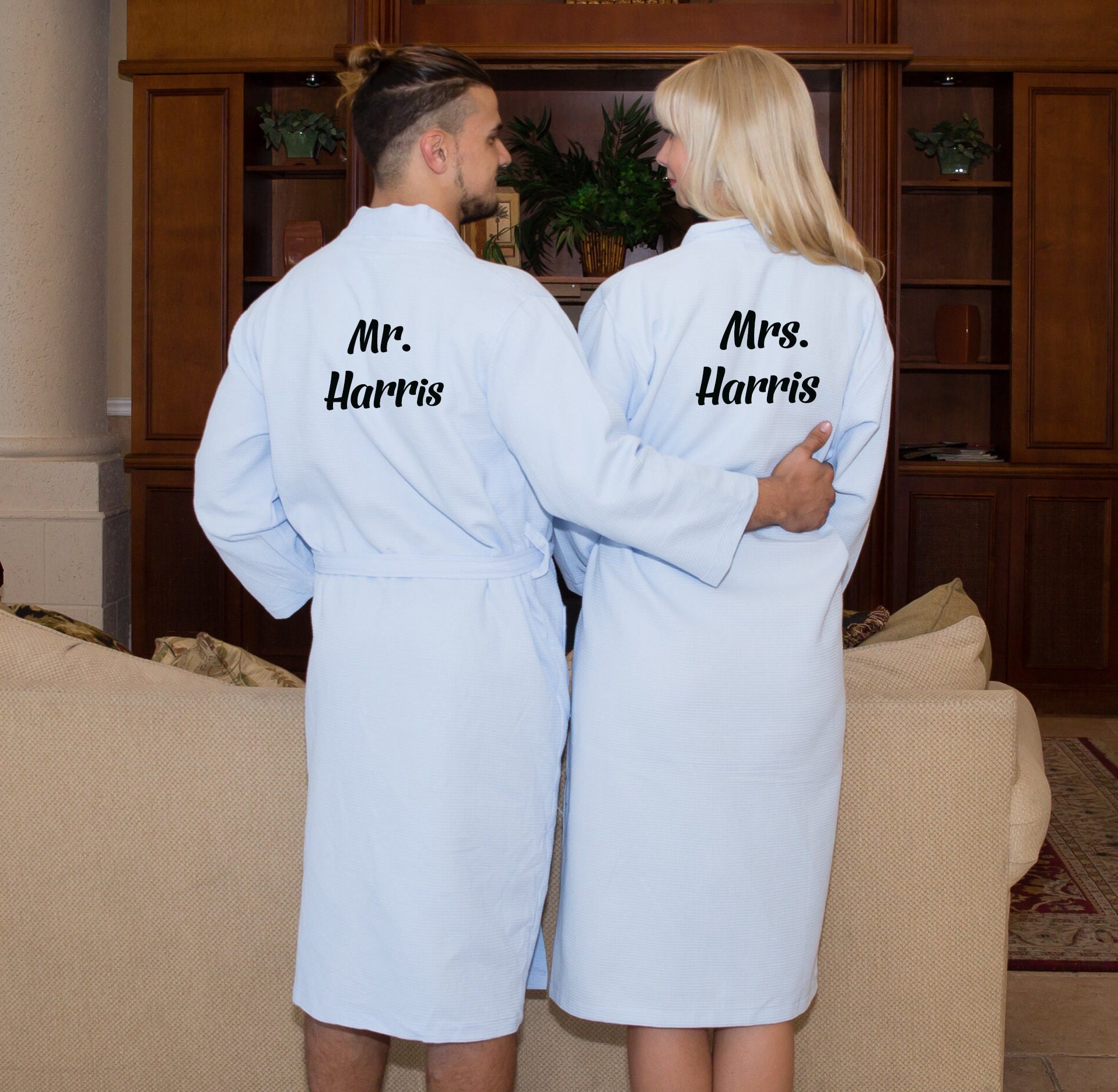 Custom Waffled Cotton Bathrobes for Couple, Mr and Mrs Cotton Robes ...