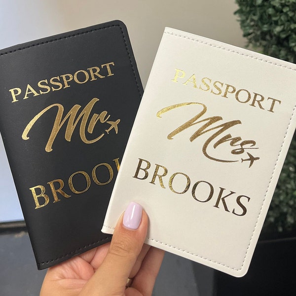 Custom Mr and Mrs Passport Covers, Honeymoon Couple gifts, Wedding gifts for Couples, Bride Groom Passport holder, Couple Passports - cons