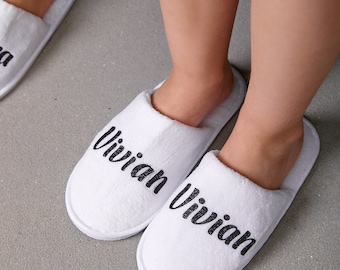 Slippers with name, Custom Kids Party Slippers, Personalized slippers, Sleepover party gifts, Sorority gifts, Birthday spa party-scrip 9 in