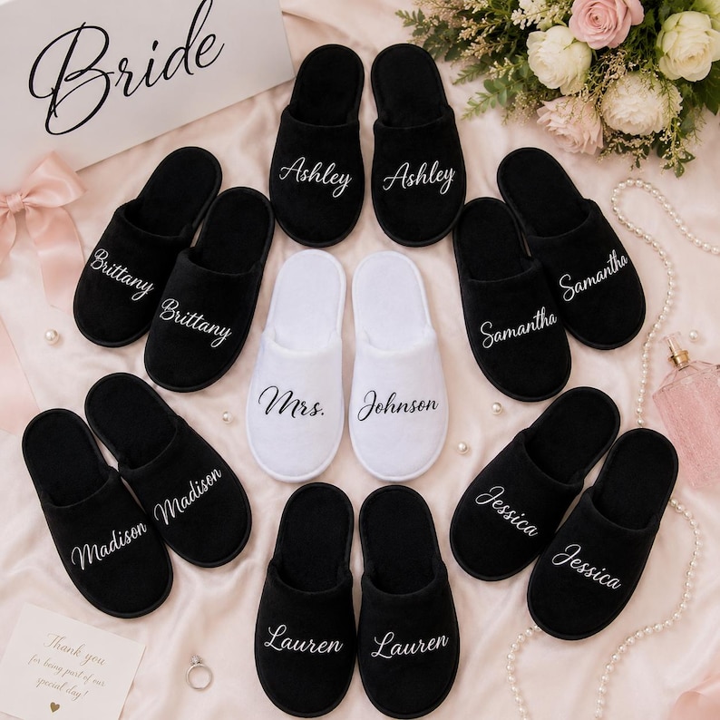 Custom Spa Party Slippers, Bridesmaid slippers, Bachelorette gifts, Slippers with names, Personalized slippers, Bridesmaid proposal -alfr image 4