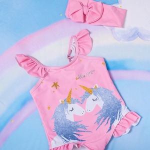 Custom Unicorn kids swimsuit, Rainbow Unicorn Kids Swimsuit, Unicorn Party swimsuit, Unicorn gift, Unicorn Birthday party swim, Unicorn swim