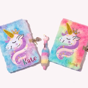 Custom Children Plush Unicorn Diary, Personalized Unicorn Journals, Fluffy Soft Unicorn Diaries, Custom Name Diary, Custom Unicorn Notebook