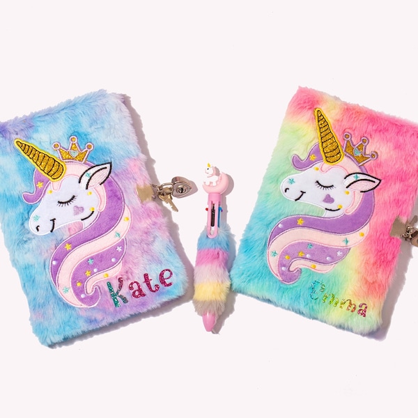 Custom Children Plush Unicorn Diary, Personalized Unicorn Journals, Fluffy Soft Unicorn Diaries, Custom Name Diary, Custom Unicorn Notebook