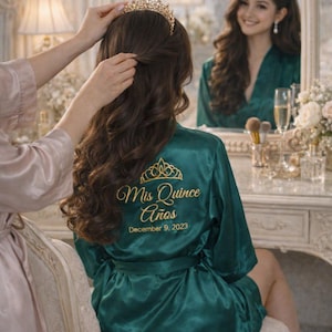 Personalized Mis Quince Robe + slippers,  Quinceañera Getting Ready Outfit, Sweet 15 Birthday Gift