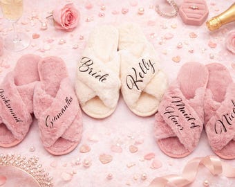 Bridesmaid Slippers Personalized | Bridesmaid Gifts | Bridal Party Gifts | Custom Bridesmaid Slippers | Bachelorette Party