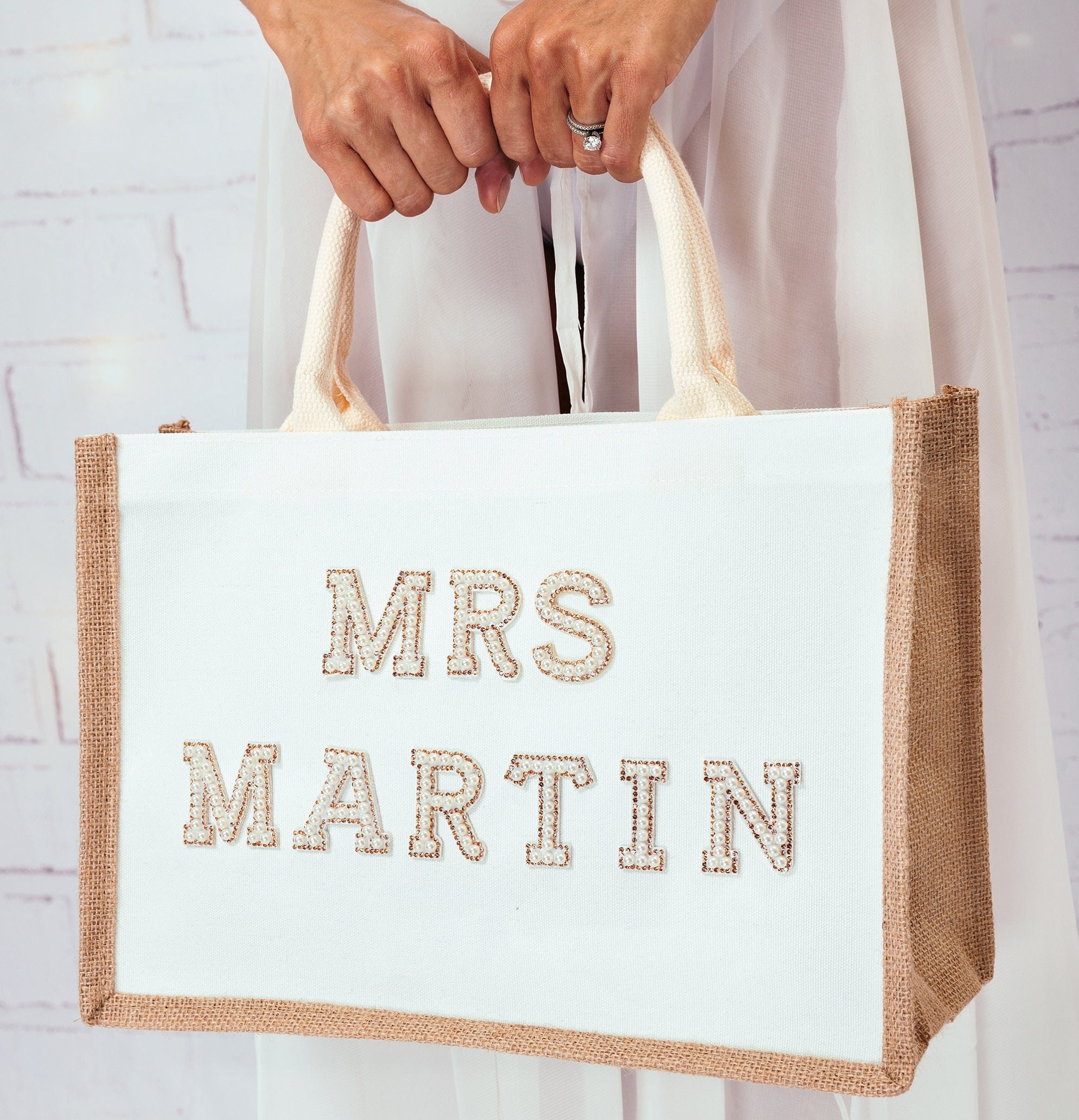 Bride Tote bag Bride Gift Bridal shower gift Bachelorette bags Honeymoon beach bag Mrs Custom Bag Customized Bride Bags white pearls Etsy