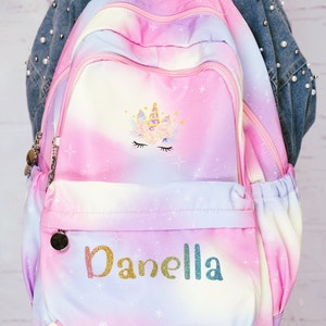 Unicorn Rainbow large backpack,  Back to school Rainbow Backpack, Custom Backpack with name, Unicorn gift, Unicorn Girls Party, School Bag