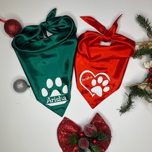 Custom Satin dogs scarf, Dog Xmas scarfs, red green xmas scarf, charismas scarfs, dog satin scarfs, custom dogs satin scarfs, Gifts for Dogs