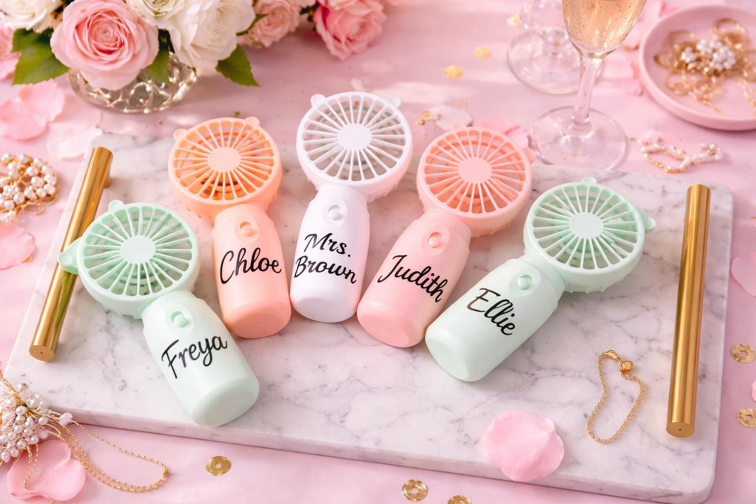 Custom Wedding Mini Fans, Personalized Event Cooling Fans, Bridesmaid ...