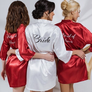 Bride Custom Satin Robe With Feather, Bachelorette Party Robes for