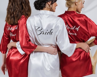 Maid of Honor robes, Matron of Honor gift, Bridesmaid robes, Custom Satin robes, Bachelorette party, Getting ready robes, Wedding robe-alfre