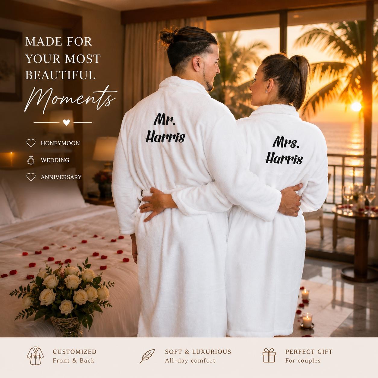 Mr and Mrs Custom Bathrobes for Couple, Personalized Bathrobes for 