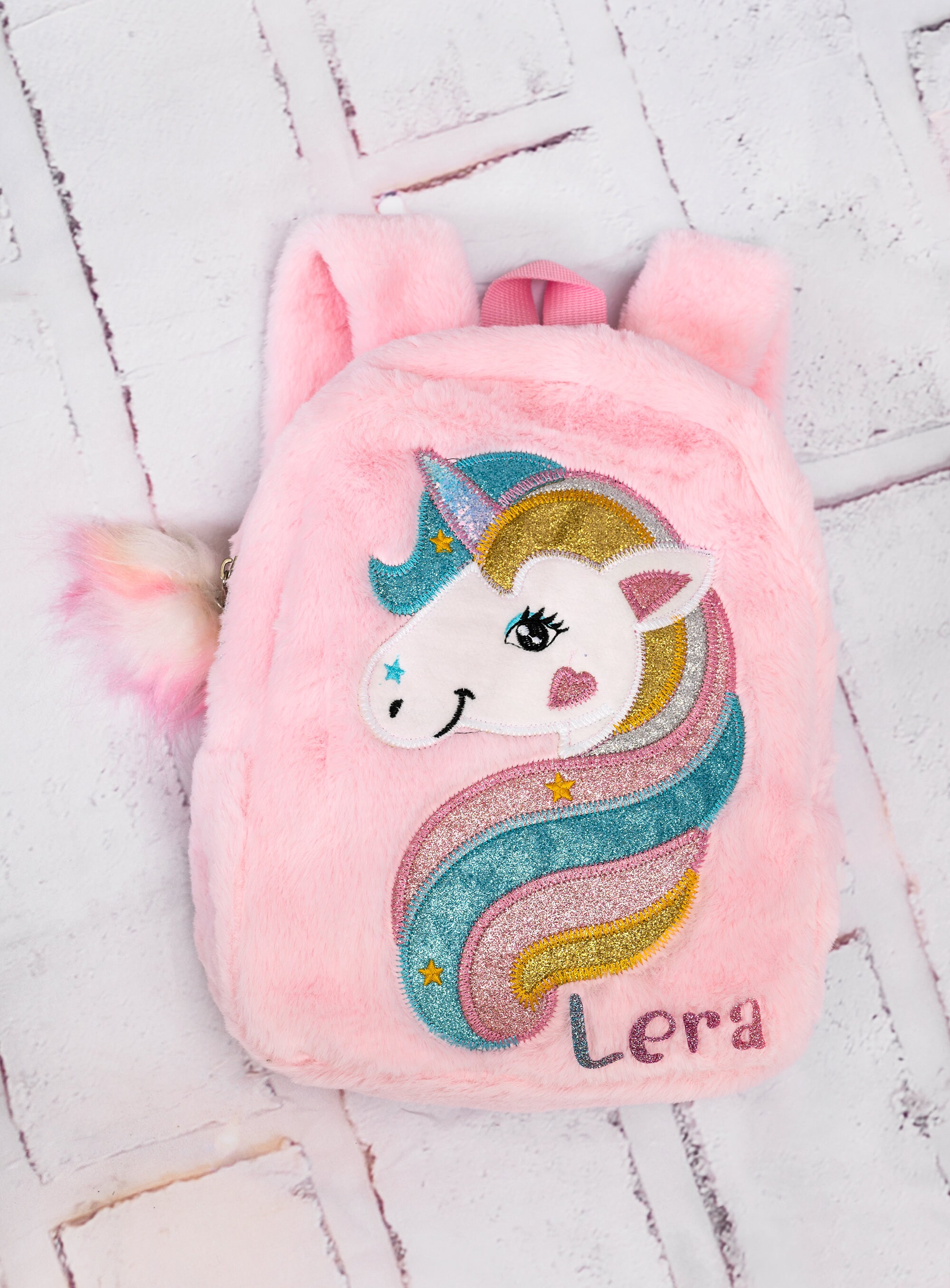 Personalized Kids Backpack - Pink Unicorn Design, Any Name, Adjustable Straps For Girls School Bag
