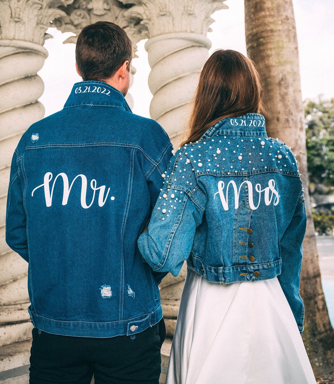 Wedding Jackets, Custom Jean Jacket, Bride and Groom Jacket