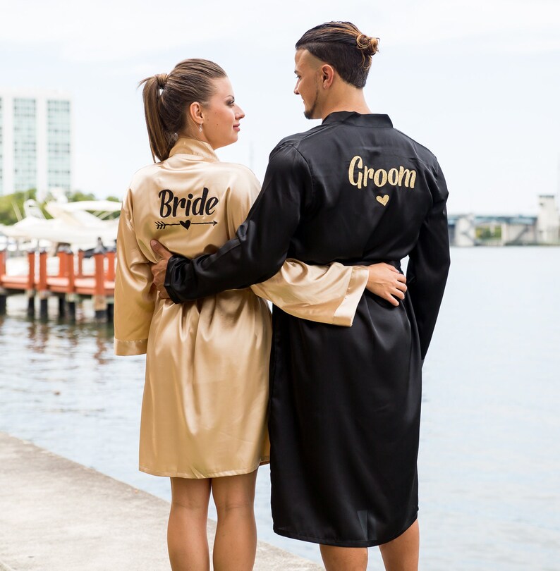 Groom and Bride Robes Wedding Robes Mr and Mrs Custom Satin - Etsy
