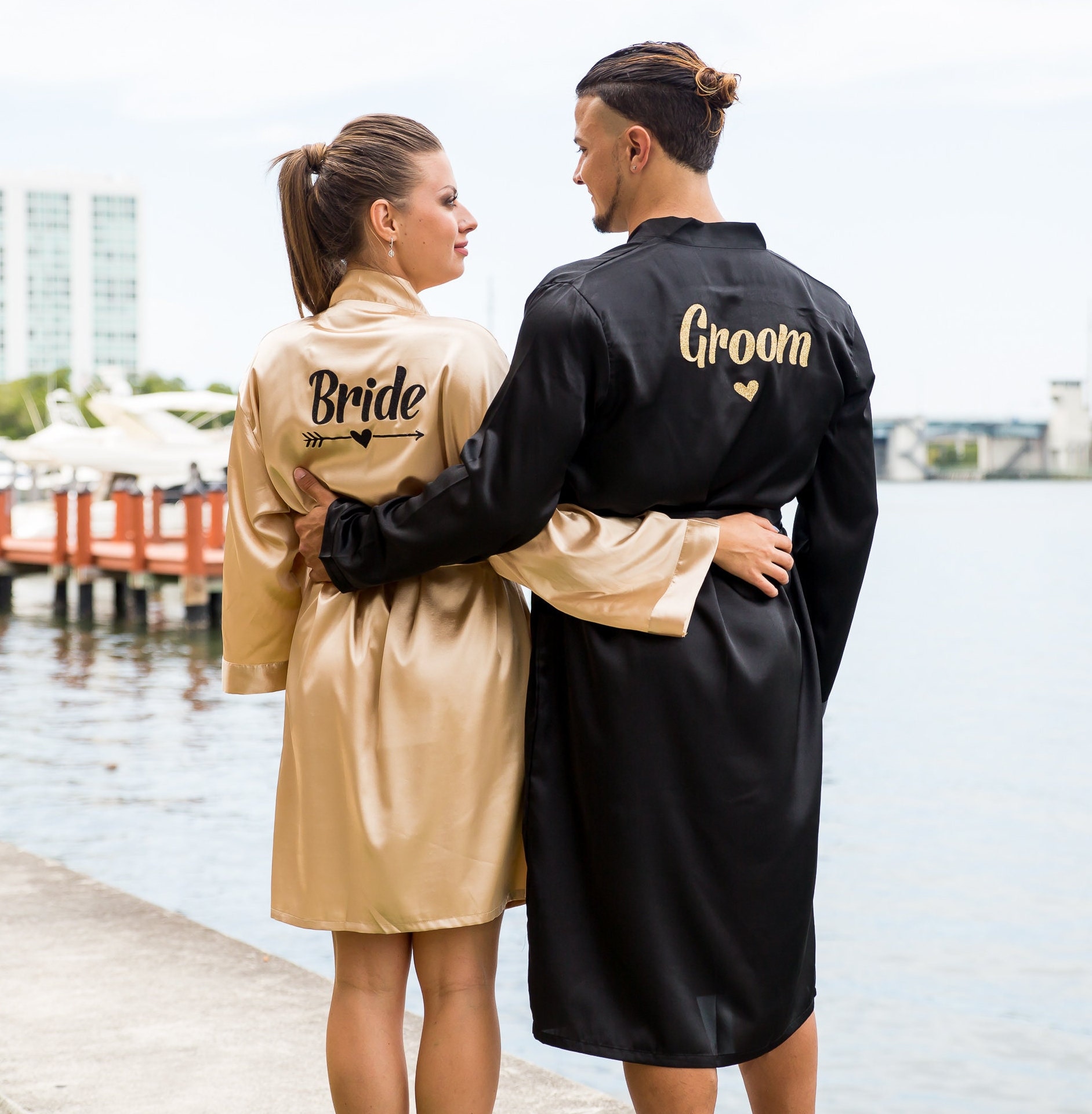 Groom and Bride Satin Wedding Robes, Getting Ready Robes, Mr and Mrs ...