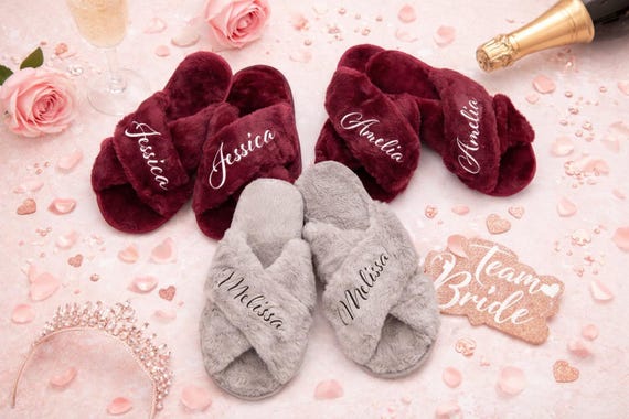 Custom Fluffy slippers, Bridesmaid gifts, Bachelorette gift Fluffy Cross Slippers, Party Matching Slippers alf + bold, Made To Order